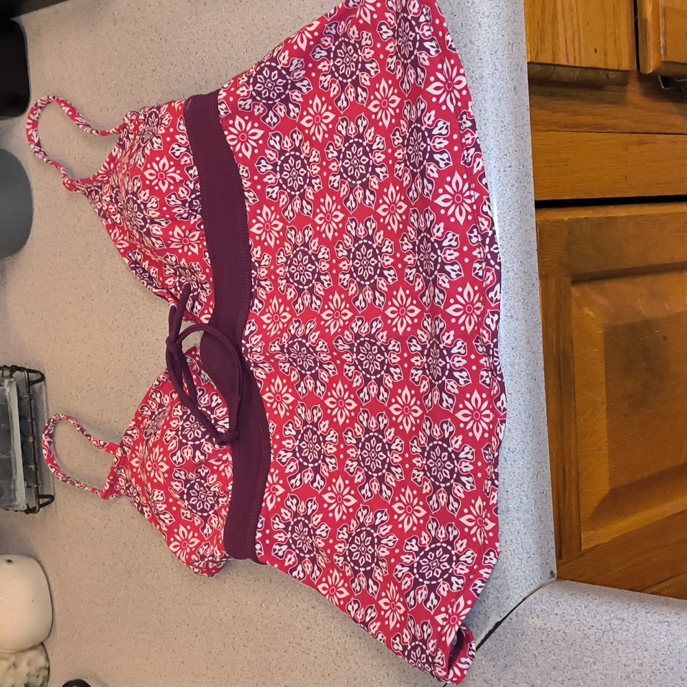 Merona Brand Burgundy, Red & White Floral Tankini & Bikini Skirt Set-NWOT